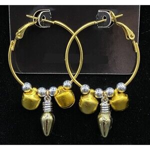 Handmade Gold Christmas Light & Jingle Bell Hoop Earrings by Neanie-Bot